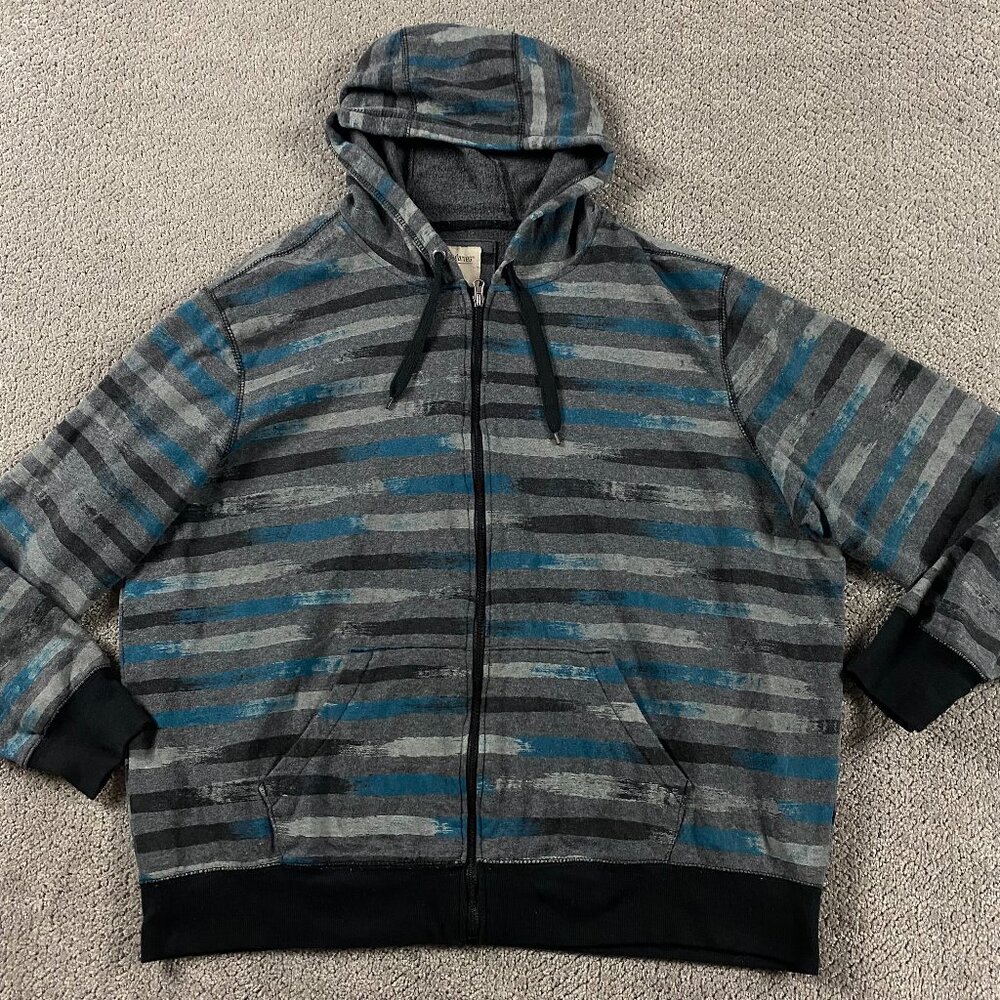 Vintage Y2K No Boundaries Hoodie Men's 2XL Gray Blue Striped Full Zip XXL
